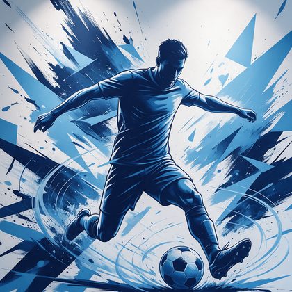 Mural de un futbolista pateando el balón